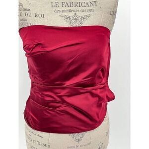 ANNE BOWEN Red Vintage Pleated Strapless Satin Corset Top Blouse SMALL